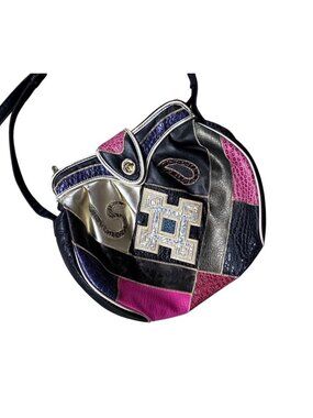 Vintage Purse Shoulder Bag Patchwork 1980s Adjustable Strap Textured Korea